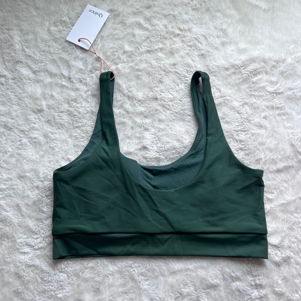Quince Womens Recycled Polyamide Scoop Neck Bikini Top Forest Green Large ATG001